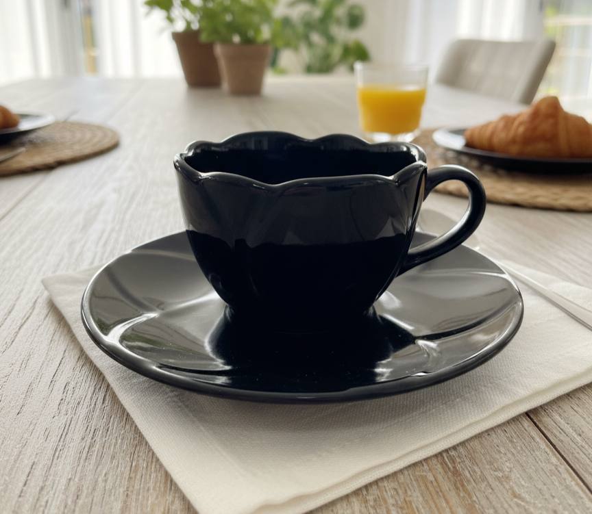 فنجان شاي لوتس بالطبق