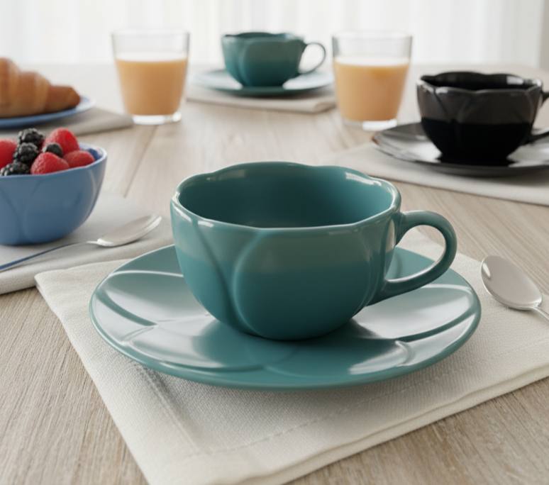 فنجان شاي لوتس بالطبق